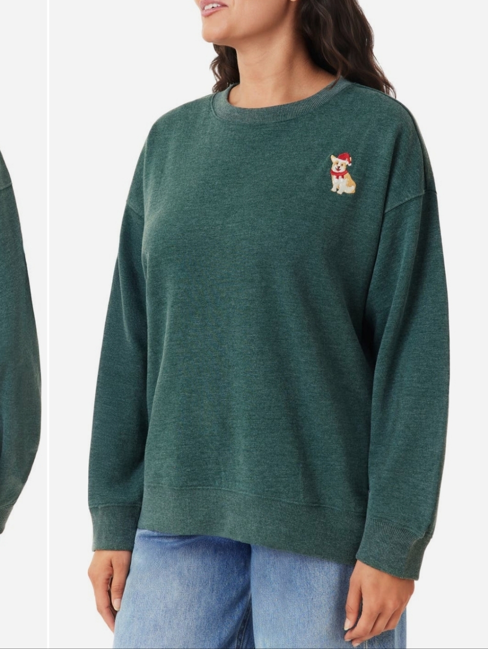 C&C California NORA Cozy Santa Corgi Embroidered Fleece Sweatshirt